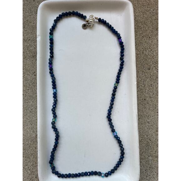 NWT Artisan Navy Blue Faceted Stone Necklace, Minimalist, Dainty, Magnetic Clasp - Picture 2 of 5